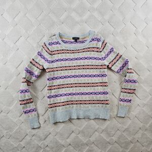 J.CREW Fair Isle Crewneck Lambswool Sweater Womens Medium Eggshell Multi Style